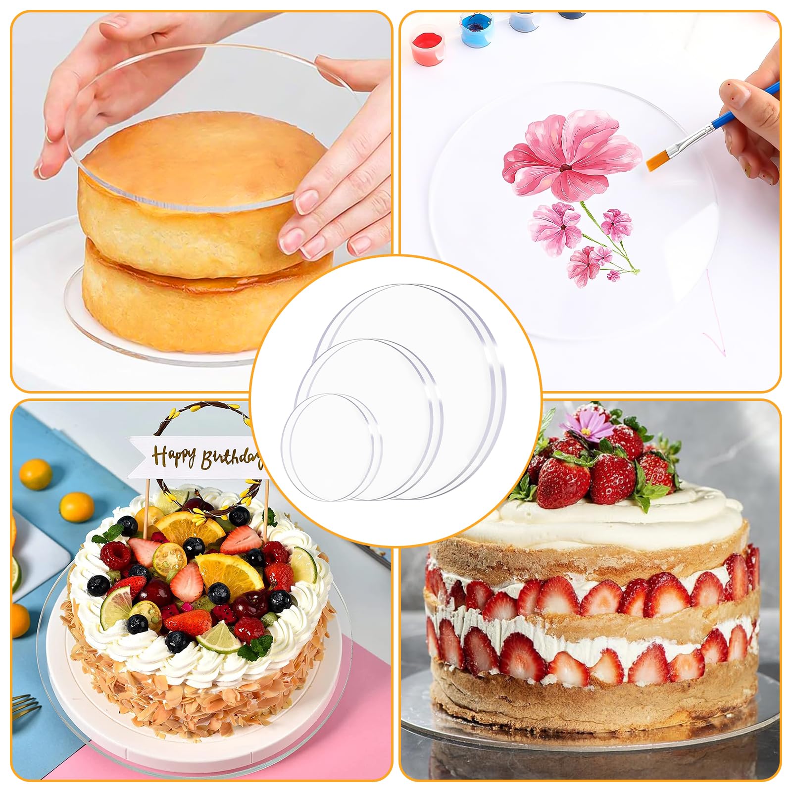 Dischi Per Torte In Acrilico - Set 8 Pezzi Con 4 Misure (10-25cm) E 6 Raschietti | Riutilizzabili E Non Appiccicosi - Foto 10