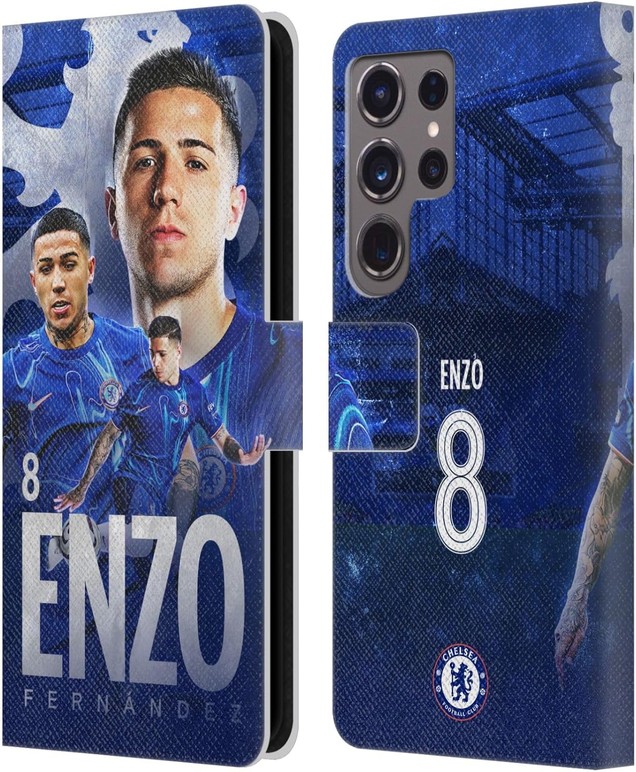 Head Case Designs Officially Licensed Chelsea Football Club Enzo Fernández 2024/25 First Team Leather Flip Case Compatible with Samsung Galaxy S24 Ultra 5G