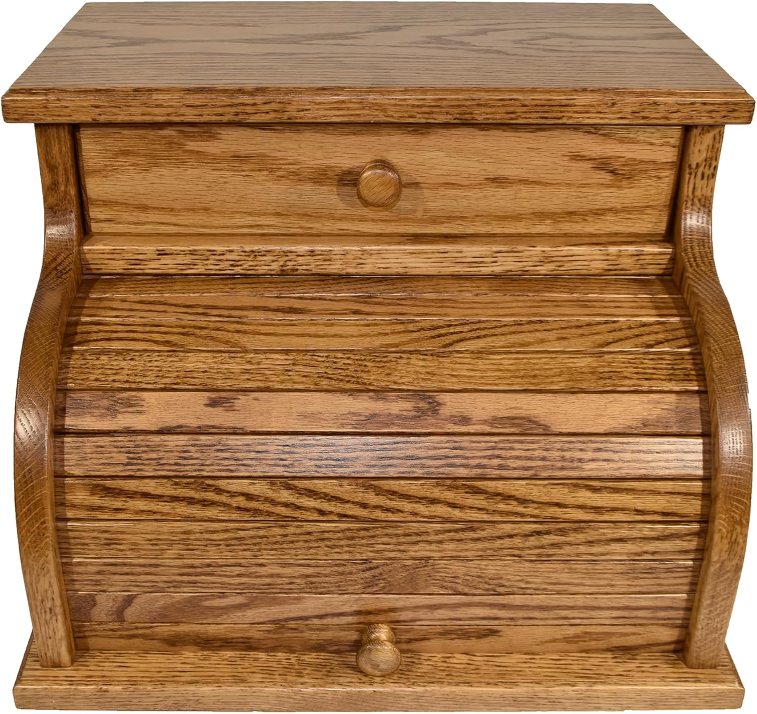 DutchCrafters Amish USA Made Solid Wood Countertop Bread Box with Drawer, Bread Holder for Kitchen Counter, Large Bread Box for Kitchen Countertop (Oak - Medium Walnut)