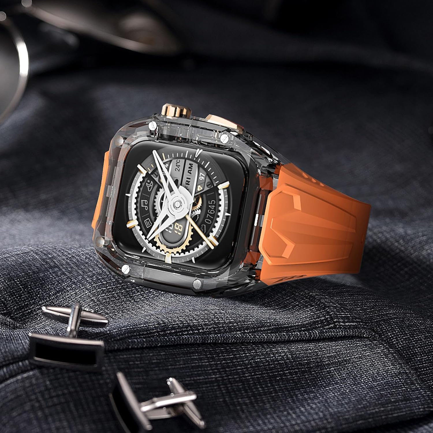 Delidigi for Apple Watch Band with Case 49mm 46mm 45mm 44mm 42mm,Rugged Shockproof Sport Strap with Clear PC Bumper Cover Compatible with Apple Watch Ultra 3 2 1 Series 11 10 9 8 7 6 5 4 SE 3 2 1