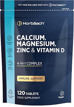 Calcium Magnesium Zinc and Vitamin D | 100% Vegan | High Strength Complex | 120 Tab;ETS | Supplement for Women & Men | by Horbaach