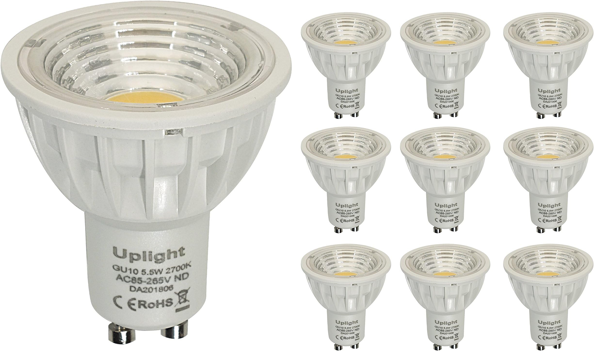 GU10 LED Light Bulbs,Warm White 2700K,5.5W Equivalent 60W,RA90,550LM,90 Degree,10 Pack.