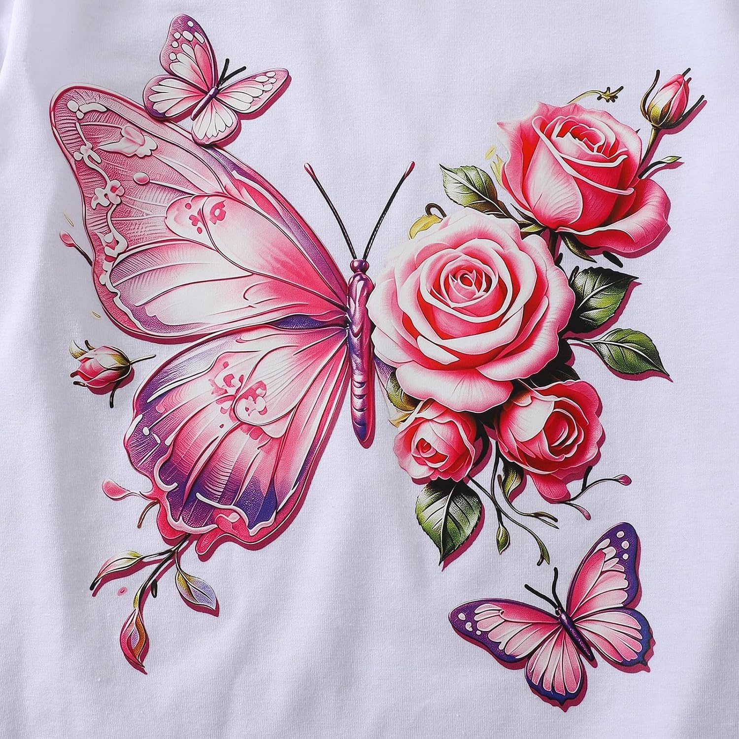 Tween Girls Cute Clothes Butterfly & Rose Printed Top + Trendy Cargo Pants Set 7-14 Years
