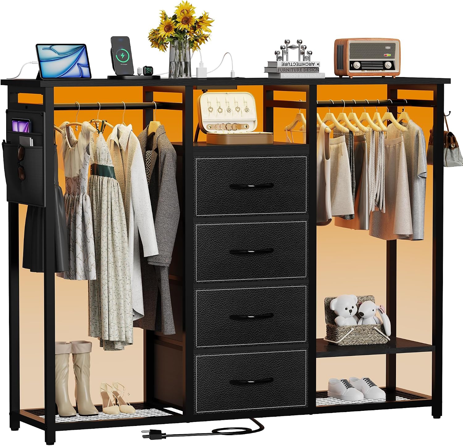 Amazon.com - Dresser with Hanging Clothes Rack, 4 Drawers Dresser for ...