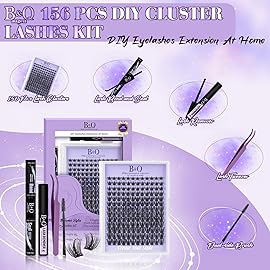 B&Q Wispy Lash Clusters Kit B31, DIY Lash Extension Kit 156PCS Eyelash Extension Kit, Soft Natural Lash Clusters 8-18MIX D Curl Lash cluster, Thin Black Band Cluster Eyelash Extensions (B31 Set)
