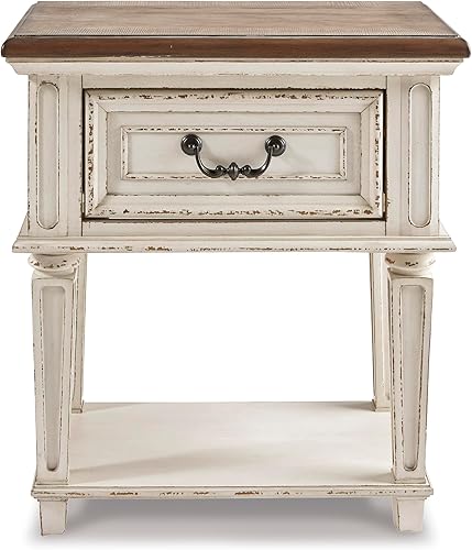 Miniatura 8 de Signature Design by Ashley Realyn - Mesita de noche tradicional estilo cottage con 1 cajón con construcción de cola de milano y estante de Blanco
