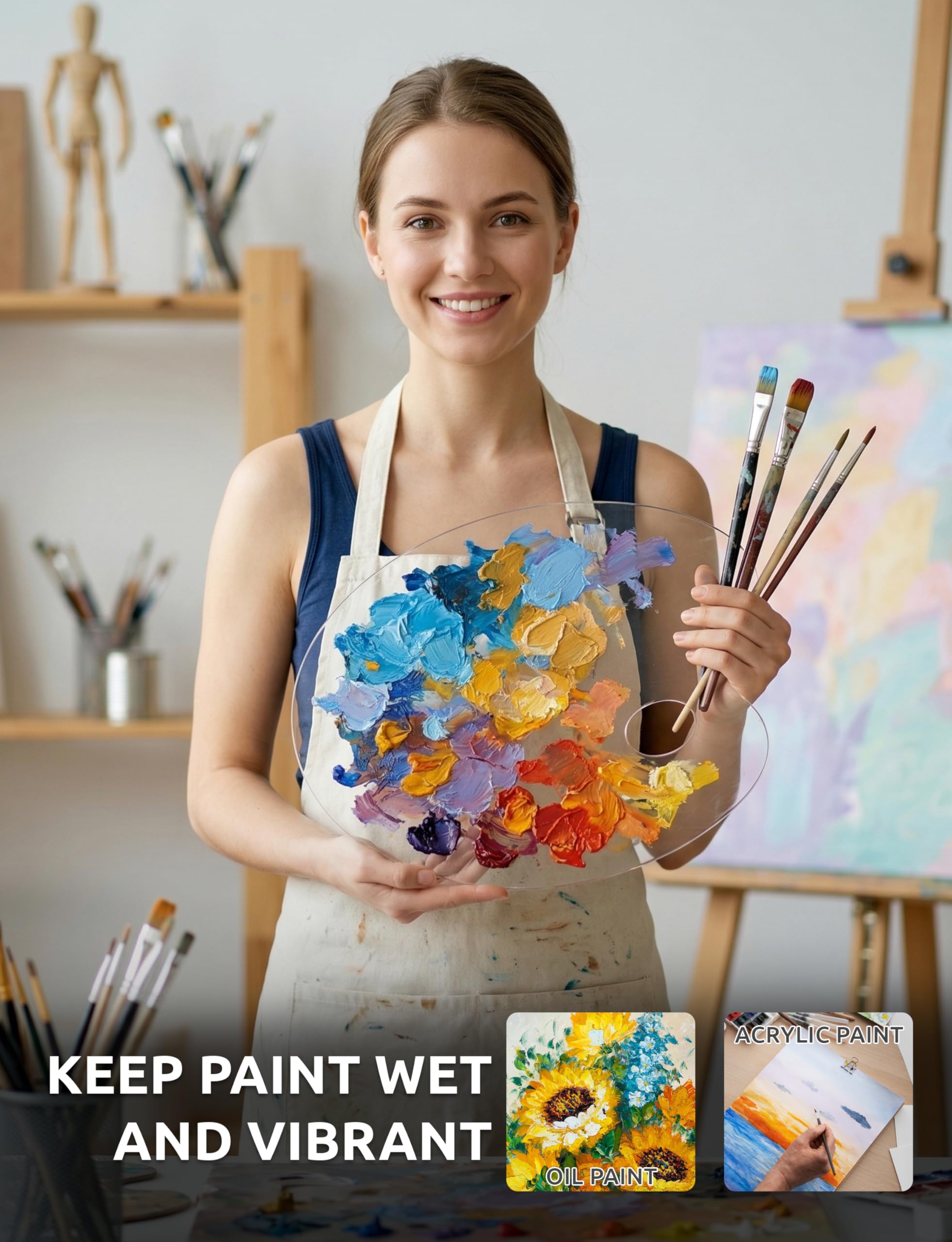 Paleta de Pintura acrílica Grande, 2 Piezas de 15.7 x 11.8 Pulgadas, Bandeja de Mezcla de Pintura al óleo acrílica Transparente Ovalada, cómoda de sostener y fácil de Limpiar, para Placa de Pintura | Paleta de gran tamaño, superficie antiadherente, adecua