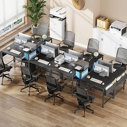 Miniatura 7 de Furologee Escritorio Doble con Tomas de Corriente, Escritorio de Computadora de 71 Pulgadas con Bolsa de Almacenamiento y Ganchos para Auriculares,