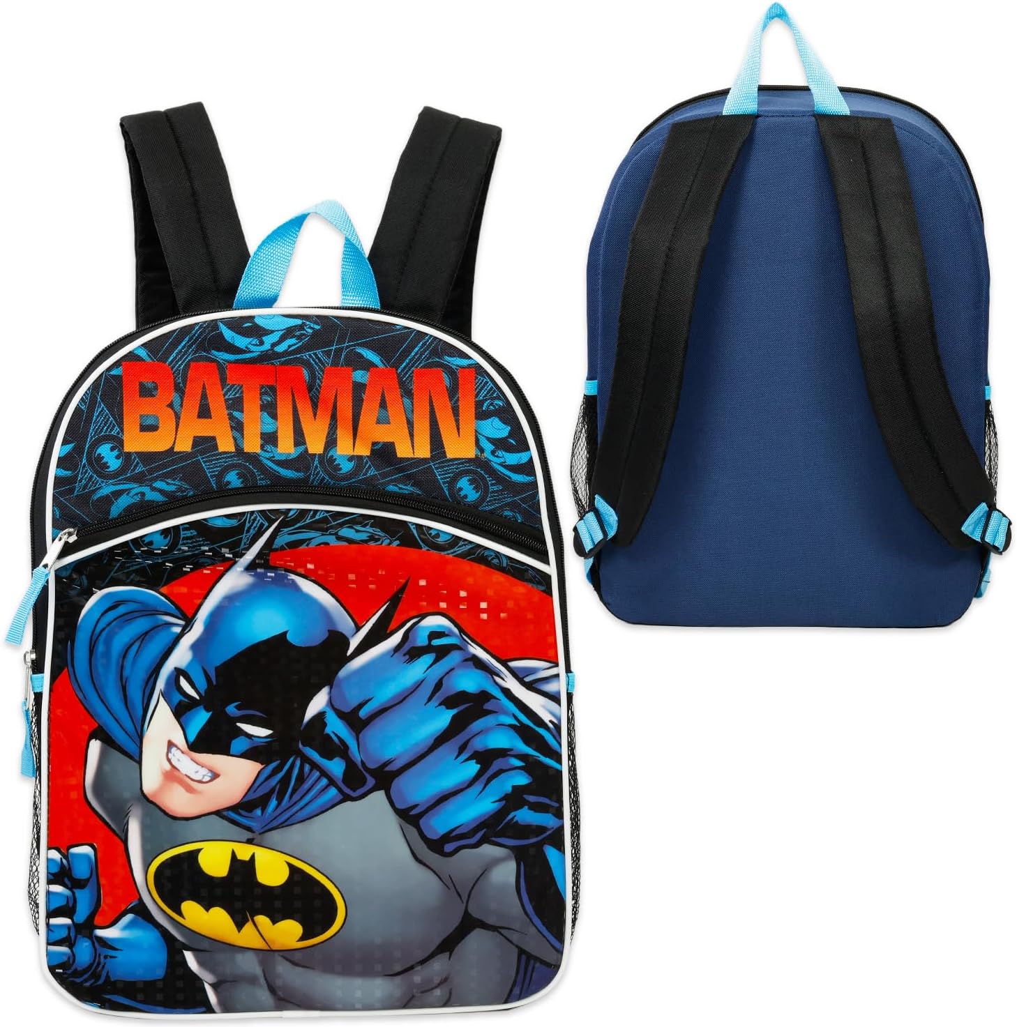 Batman Backpack with Lunch Box Set - Bundle with 16" DC Comics Backpack, Lunch Bag, Stickers, Water Bottle, More | Batman School Bag for Boys