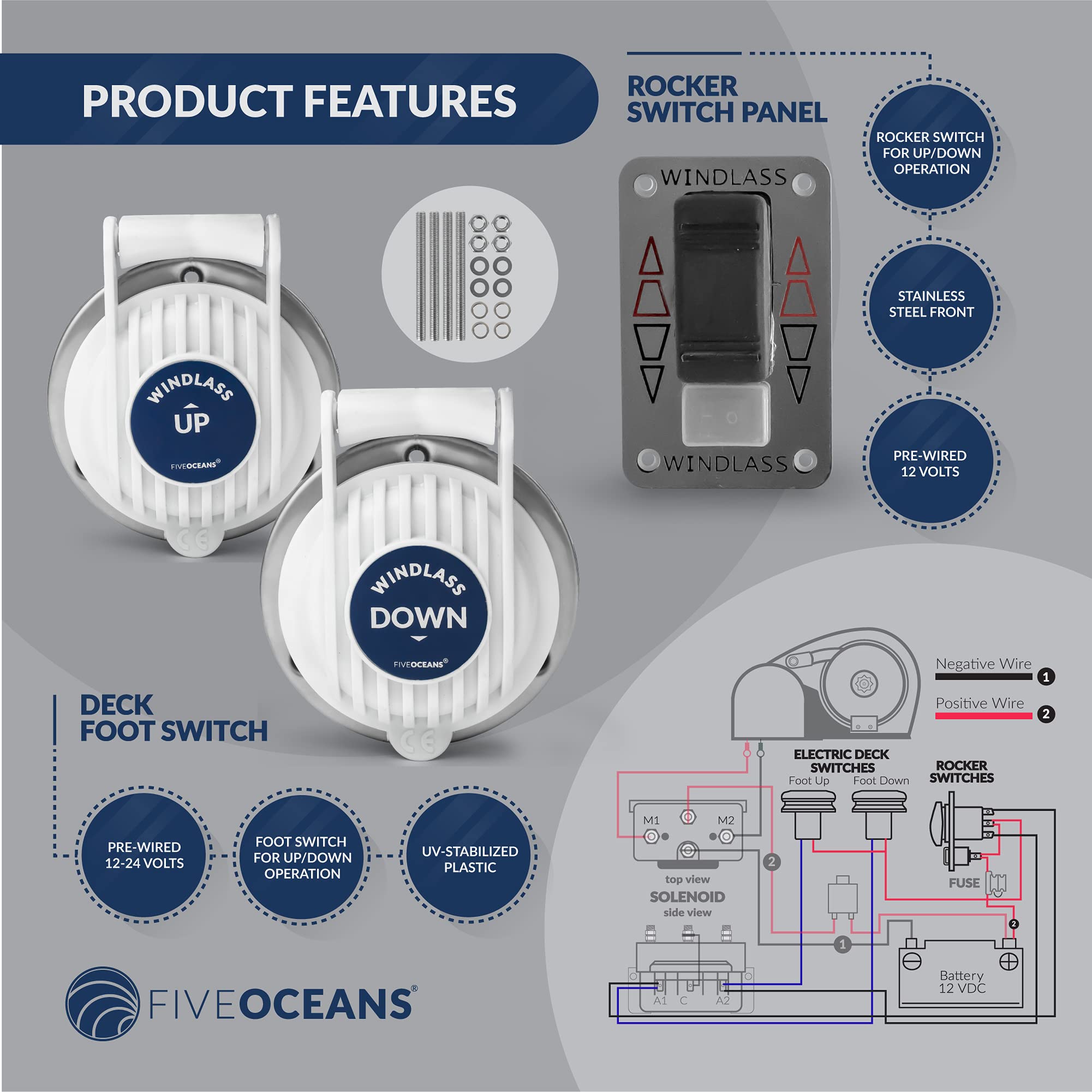 Five Oceans Anchor Windlass AISI316 Stainless Stainless Steel