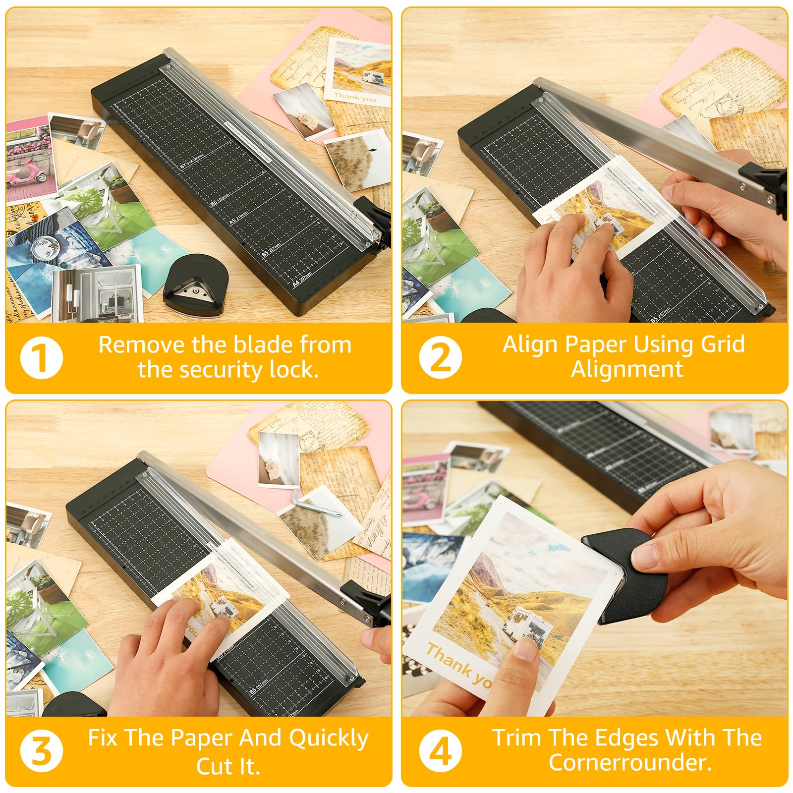 Taglierina Carta Compatta A4 – 3 In 1 Con Tagliaangoli E Perforatore, Taglio Fino A 8 Fogli, Sicura E Precisa