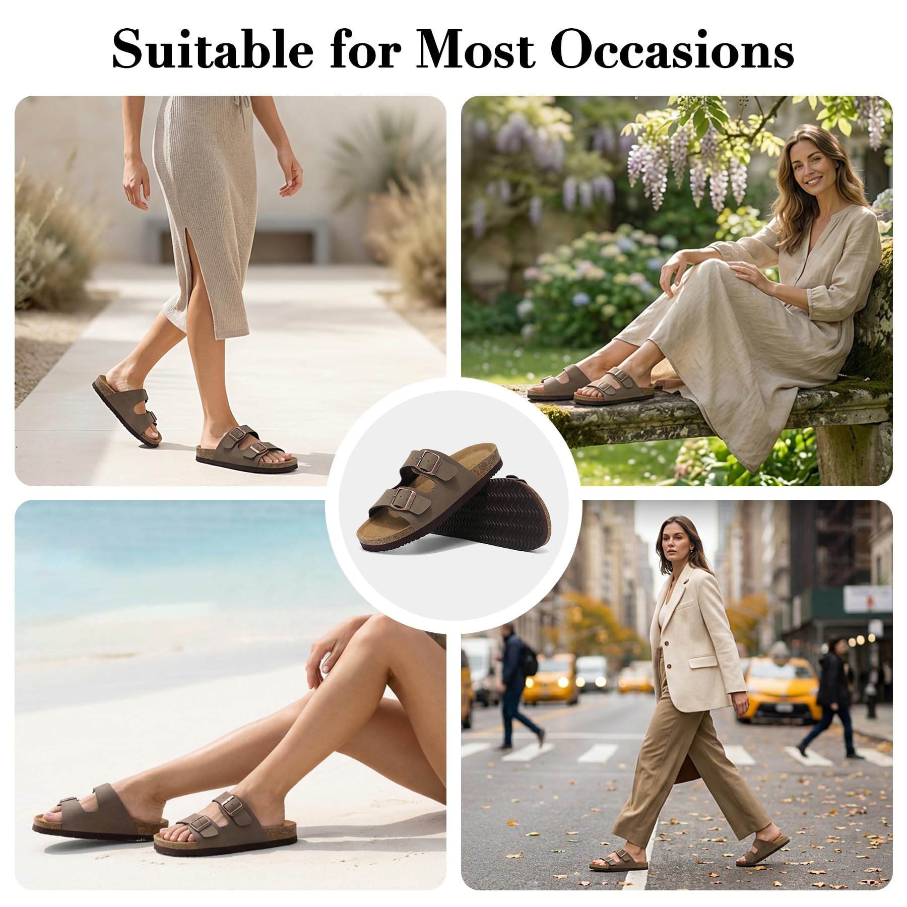 Sandali Donna con Plantare in Sughero e Fibbia Regolabili 36-42EU | Sandali Ortopedici con Supporto Arco Plantare Comode Antiscivolo Ciabatte Casa con Vera Pelle Plantare Memory Foam Pantofole