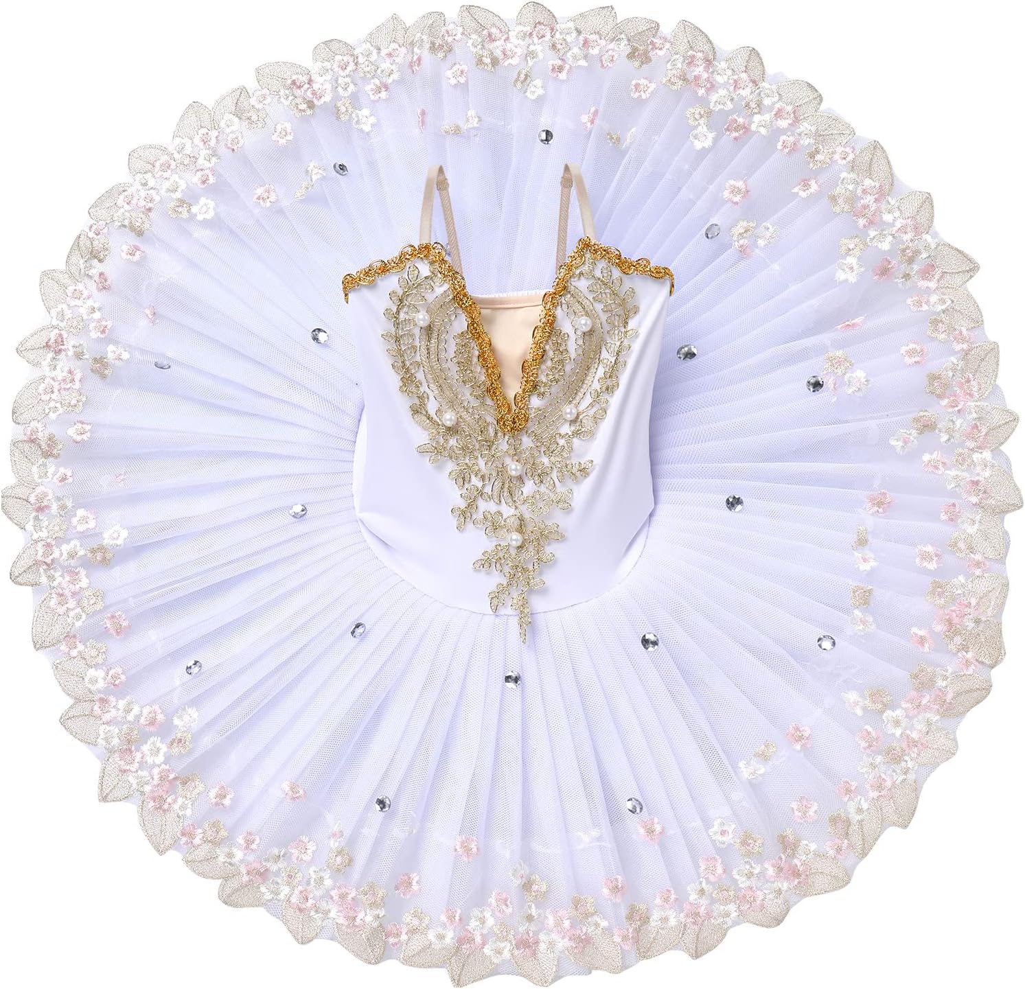 AFAVOM Ballet Leotards for Girls with Platter Tutu Professional Hard Organdy Camisole Skirt Swan Lake Feather Hem Dancewear