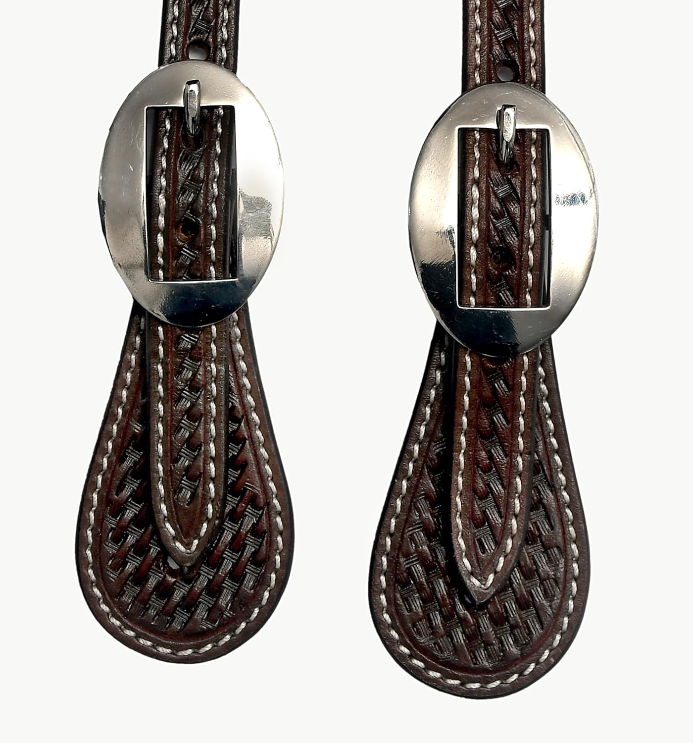 BLACK HOOF Leather Spur Strap Basket Tooled Design with Rawhide Weaving | Adjustable Single Ply Spur Strap| Western Style Equestrian Accessories | Durable and Stylish Men's and Women's Spur Straps