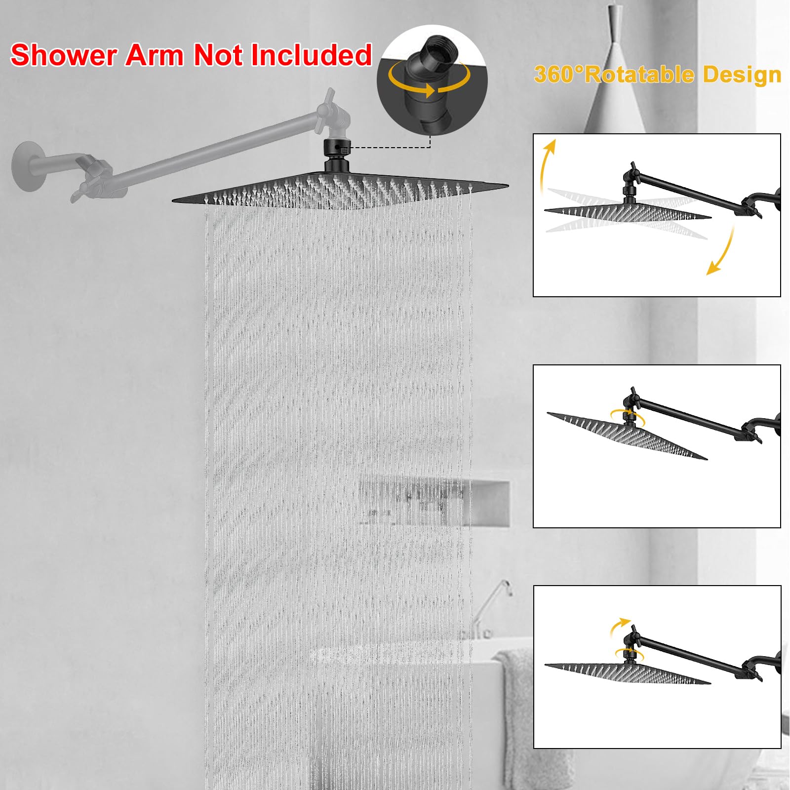 Snapklik.com : NearMoon Rain Shower Head, High Flow Stainless Steel ...