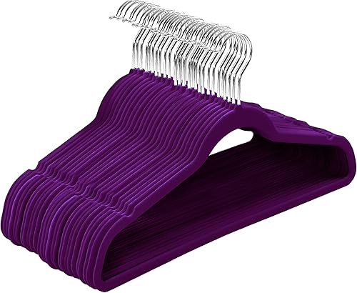 Miniatura 7 de Utopia Home Perchas de terciopelo de 50 unidades, perchas antideslizantes para ropa, perchas moradas, perchas para trajes con gancho giratorio de