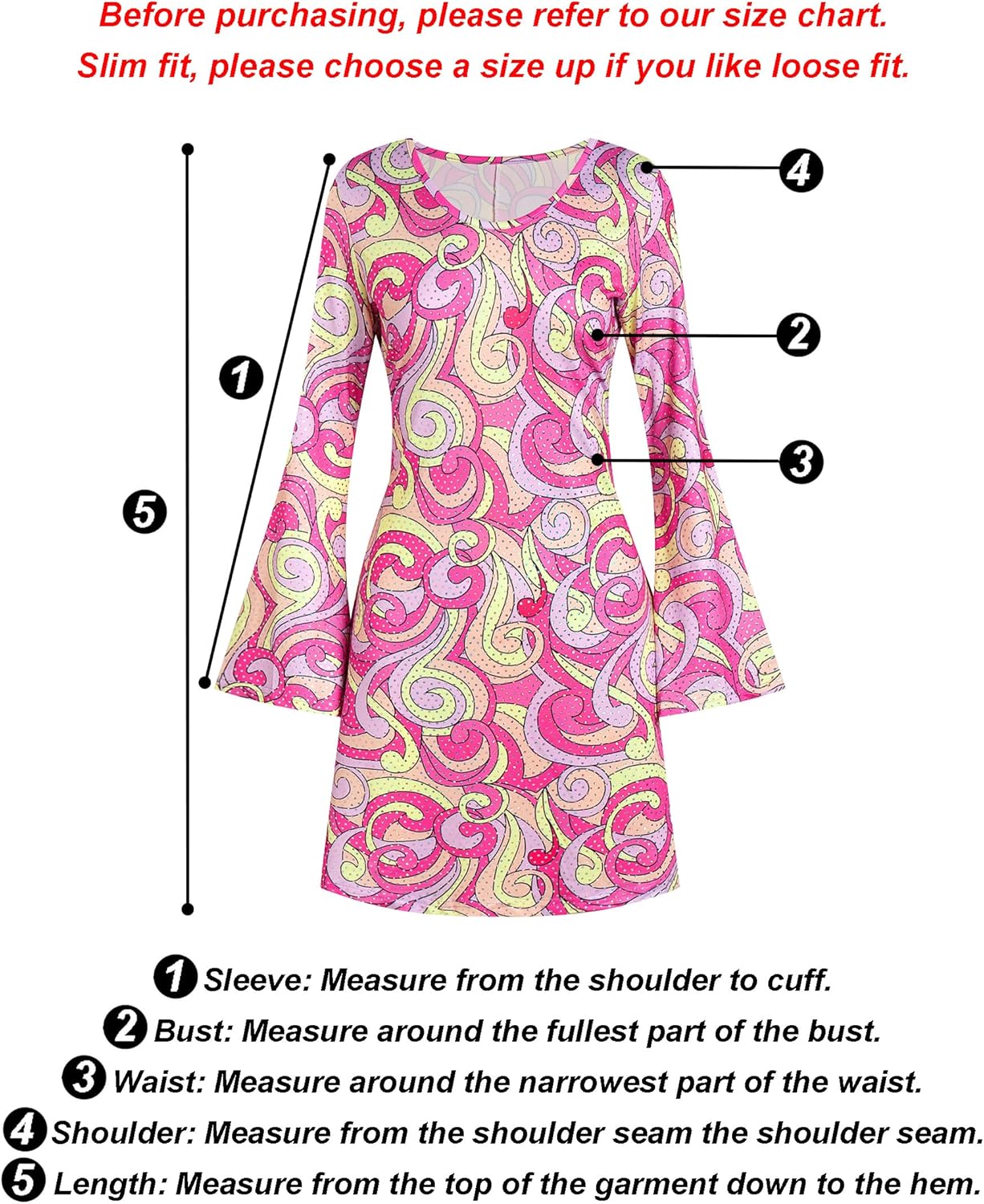 70s Disco Outfit Women, 7 PCS 70's Disco Dress Costume Hippie Clothes Accessories Jewelry Halloween - Image 2