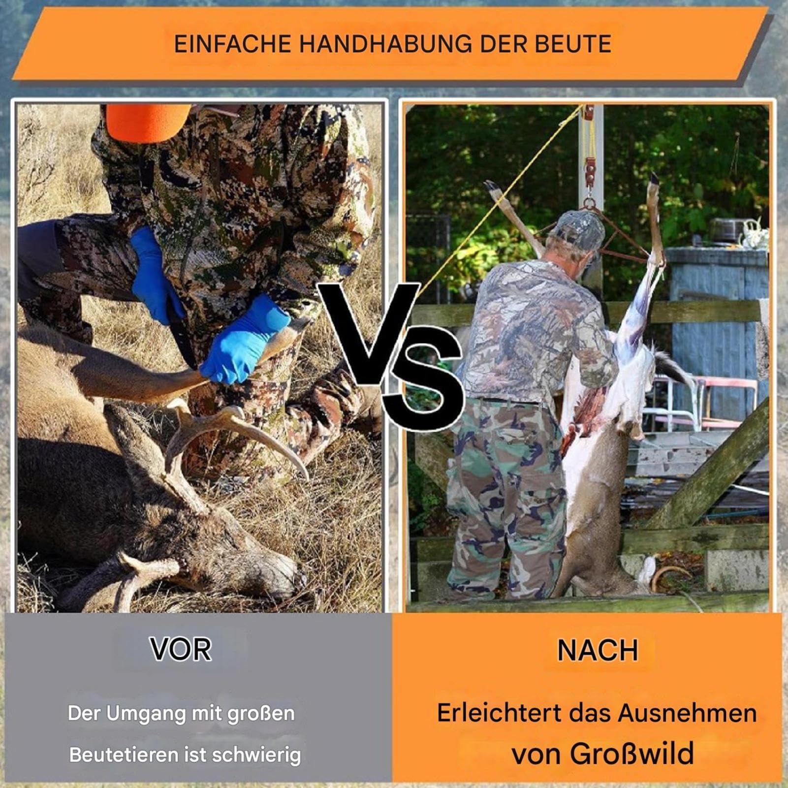 Deer Hoist - Gancio per selvaggina da battaglia | Deer Hoist Deer Hoist Puleggia di sollevamento con paranco da uomo, da caccia ai cervi per bocca