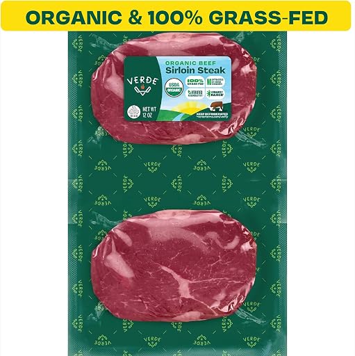 Verde Farms, Beef Sirloin Steaks, Organic, Grass-Fed | 0.75 lbs |Pack of 2