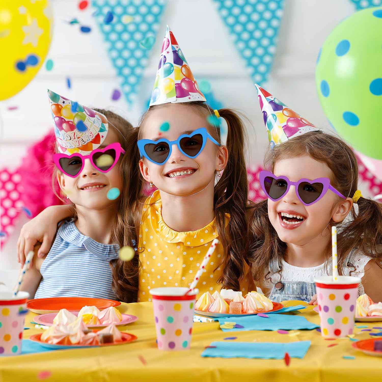 SUNOVELTIES 12 Pack Kids Heart Sunglasses Bulk, Cute Heart Shape Toddler Baby Glasses for Girls Boys Party Favors