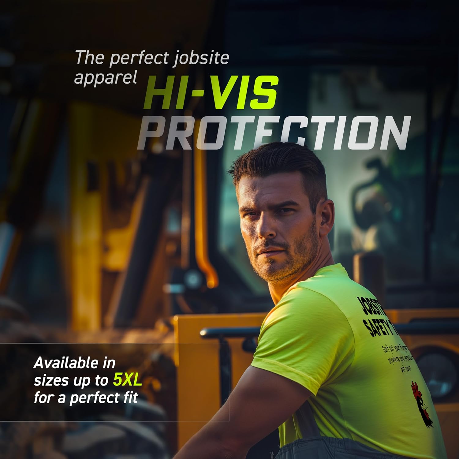 Armed American Supply Hi Vis, Hi Viz Jobsite Tip Cotton/Poly Blend Half-Sleeve Safety T-Shirt, Funny Work Shirts for Men