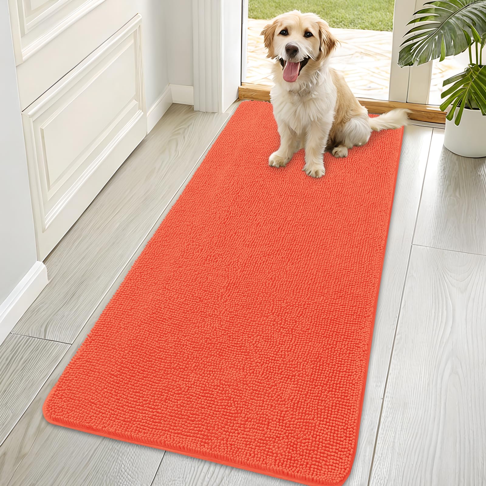 OLANLY Dog Door Mat for Muddy Paws 70x35, Super Absorbent Chenille Mud Mat
