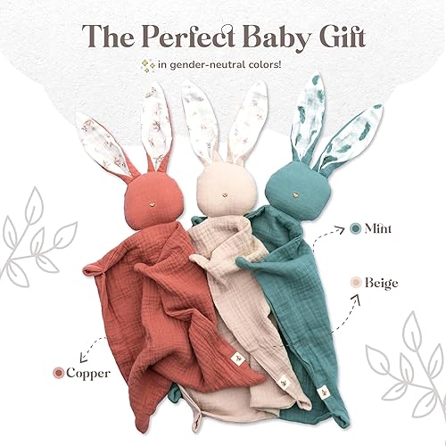 Miniatura 7 de Mikito Lovey Bunny de muselina de algodón orgánico, certificado Oeko-TEX y GOTS, manta de seguridad y Loveys perfectos para bebés, regalo unisex