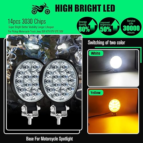 Miniatura 2 de 2 luces redondas todoterreno de 3.4 pulgadas, ámbar3000 K, 14 LED 17 W 3400 lm, luz de trabajo LED blanca con kit de interruptor para