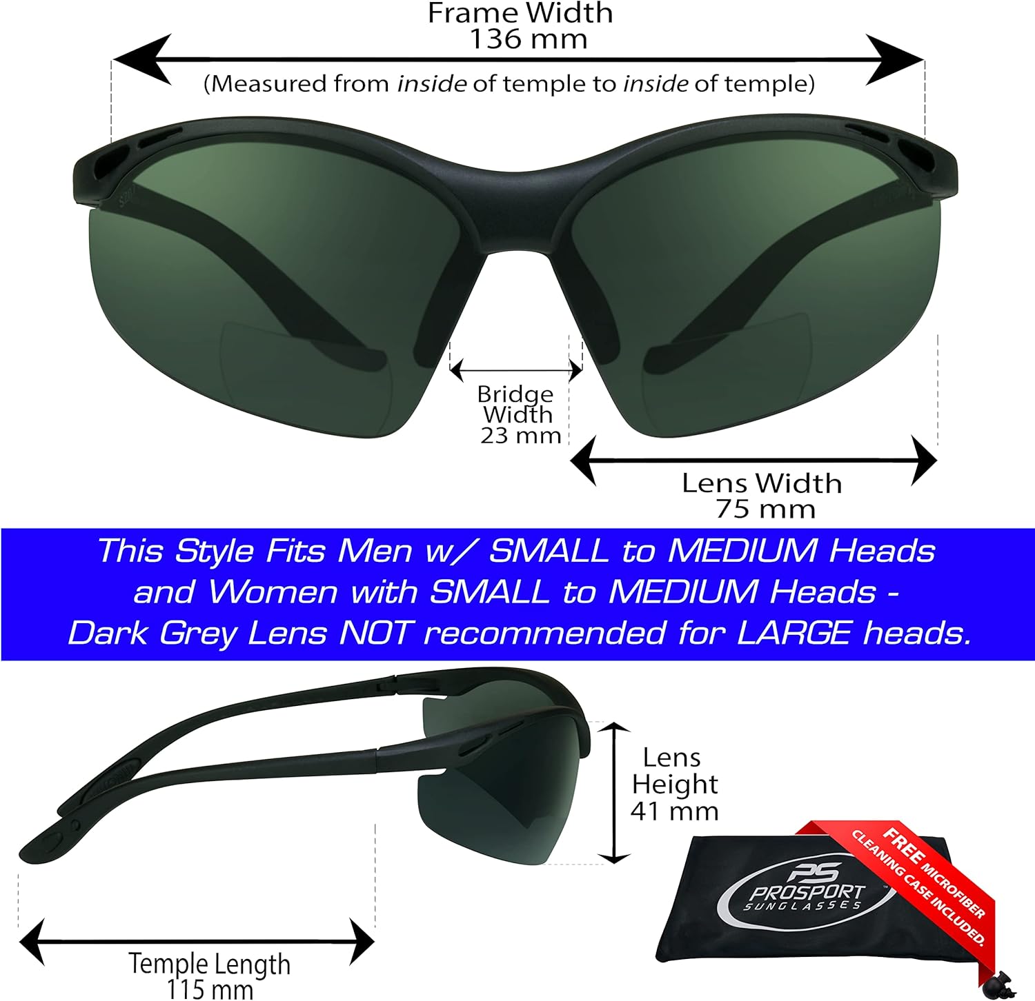 proSPORT Bifocal sunglass Safety Reader Z87 Wrap Around No Slip Grip +1.50 +2.00 +2.50 +3.00 - Image 2