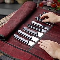 Vista 5 de QEES Rollo de cuchillos, bolsa para cuchillos de chef, estuche de viaje para cuchillos, bolsa portátil de lona encerada para cuchillos con 10