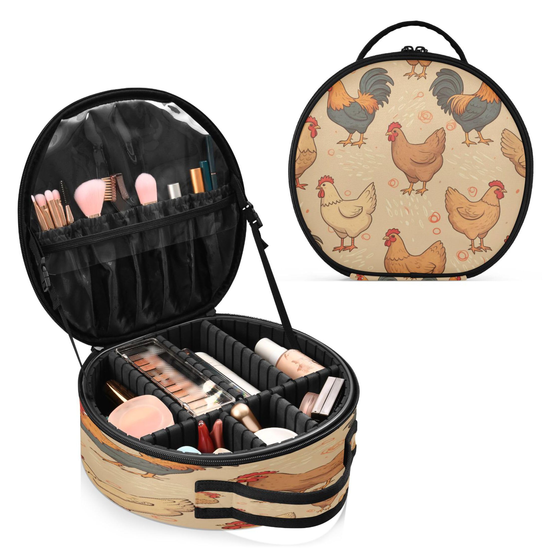 Takiito Roosters Travel Makeup Case Portable Makeup Box Artist Cosmetic Case Organizer With Adjustable Dividers