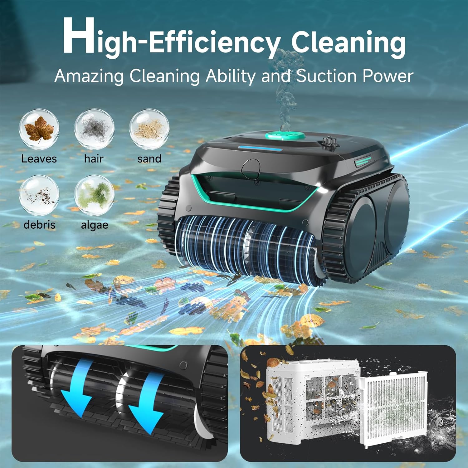 WYBOT C2 Cordless Robotic Pool Cleaner, Dual Filtration, Wall Climbing & Waterline Cleaning, App Scheduling, Smart Navigation, Pool Vacuum for Inground Pools-Black&Green