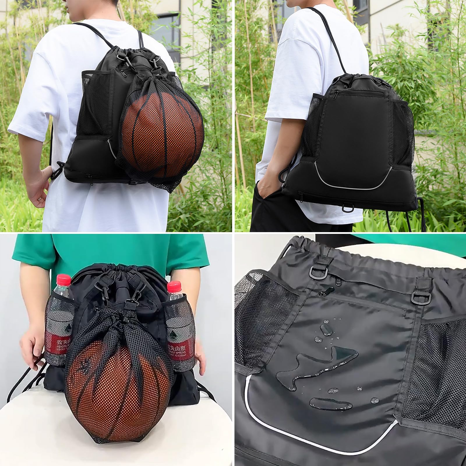 Borsa a tracolla da basket per ragazzi con doppio lato borsa pieghevole zaino da palestra con coulisse sport zaino da calcio