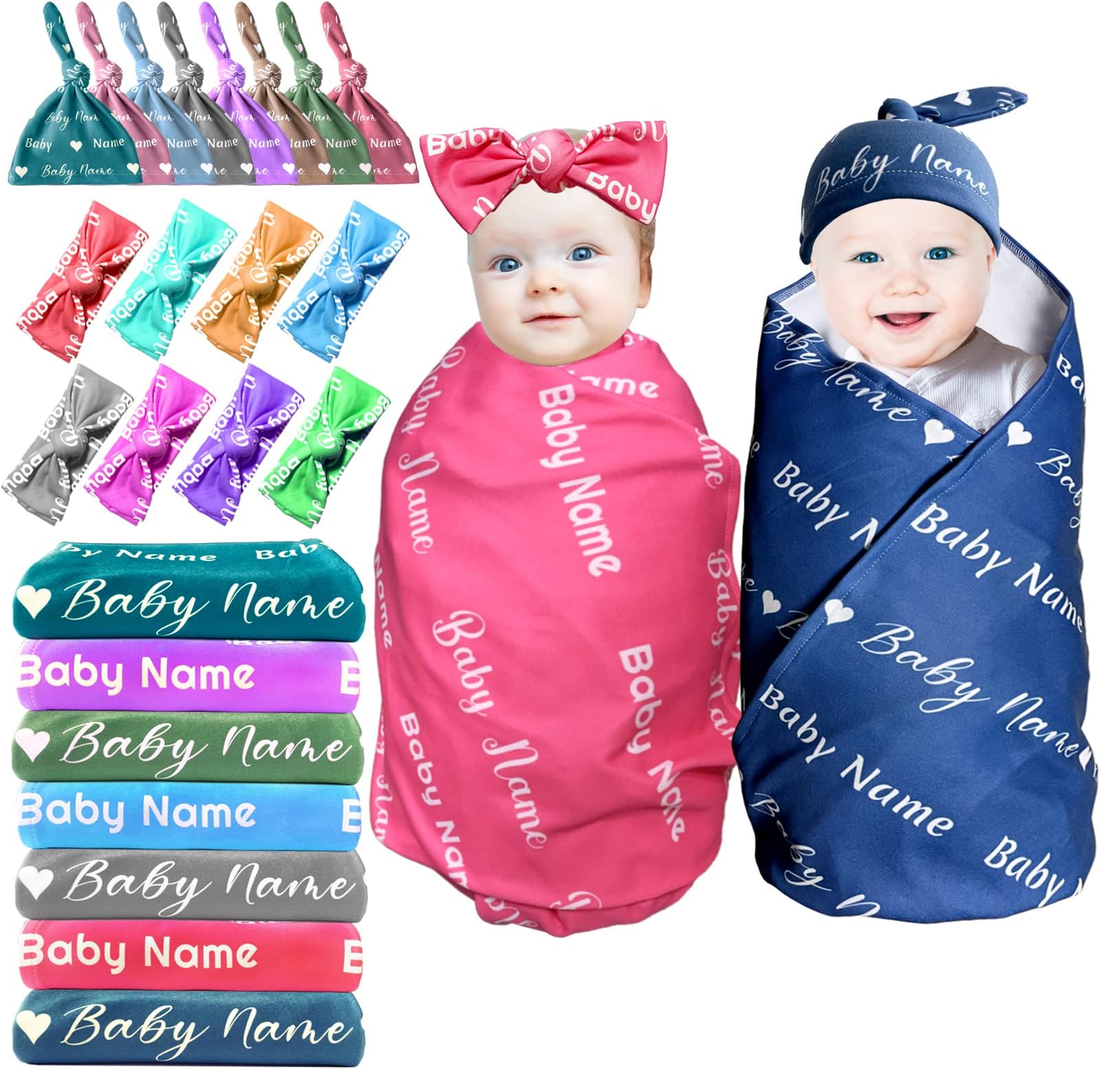 Personalized Baby Swaddle Blanket Girl Boy Custom Name Receiving Blanket with Bow