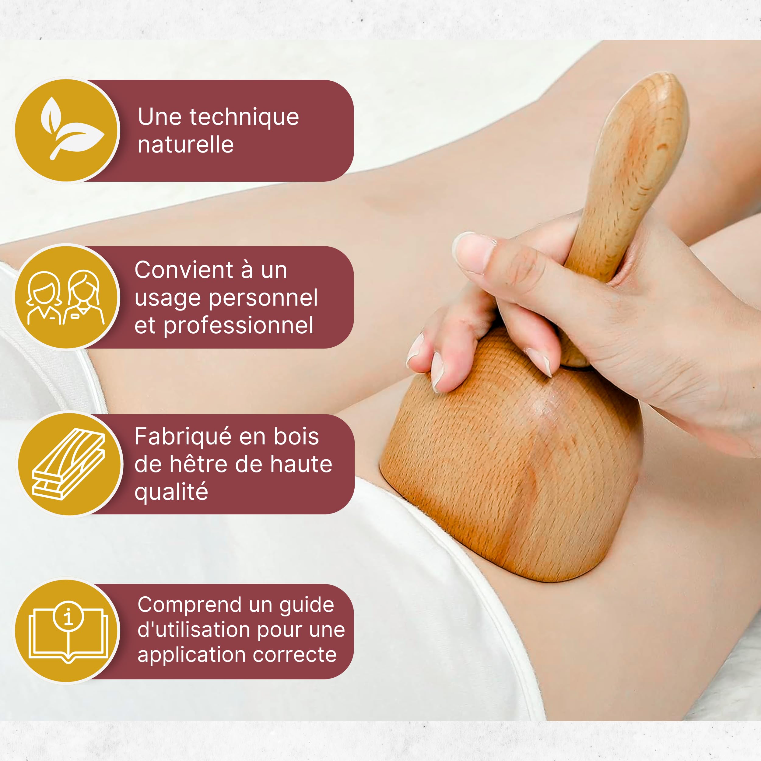 Kit Maderotherapie 4 en 1 et Sac. Kit Massage Bois Professionnelle. Masseur Anti Cellulite et Drainage Lymphatique. Kit Complet. Rouleau de Massage pour le Corps et les Jambes. Bois de Hêtre