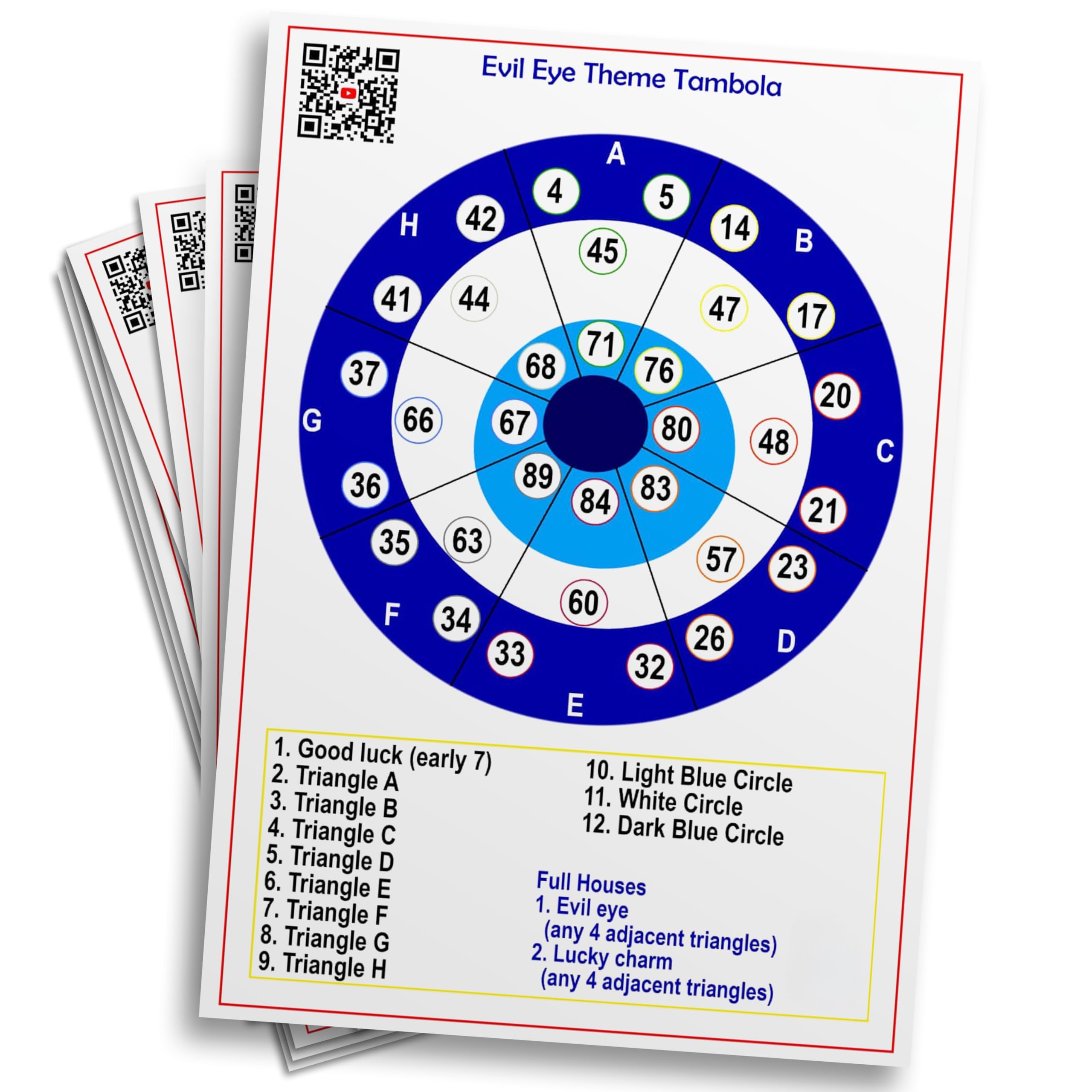 Evil Eye Theme Bingo Tambola Tickets | English | Evil Eye Astrology for Kitty Parties and Events Themed Party Bingo Housie Game Cards (Astrology) (Set of 15 Tickets)