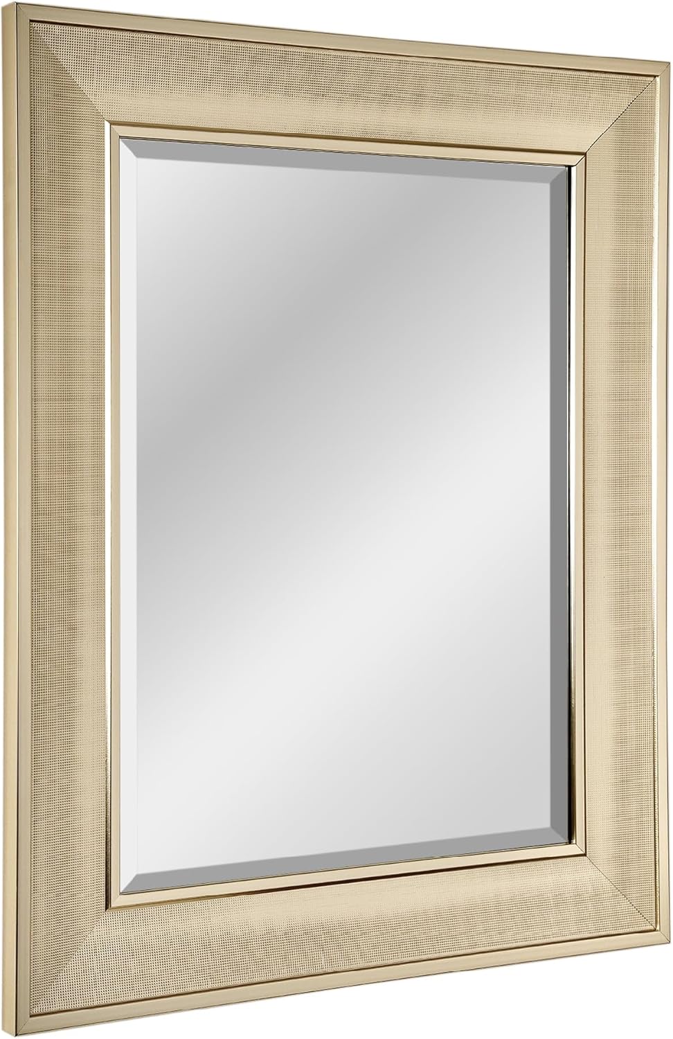 Head West 25"x31" Pave Textured Beveled Framed Wall Mirror, Decorative Rectangular Wall Mirrors for Bathroom Sink, Bedroom, Living Room, and Entryway, Champagne Gold