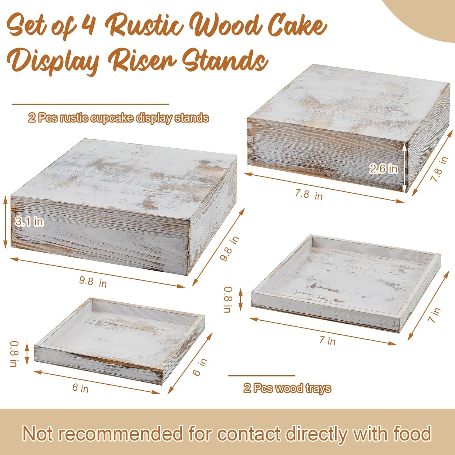 Juexica Set of 4 Wood Display Risers Rustic Stackable Cupcake Stand - Food Risers Display Box for Buffet Dessert Wedding Christmas Birthday Housewarming Party(Wood Color)