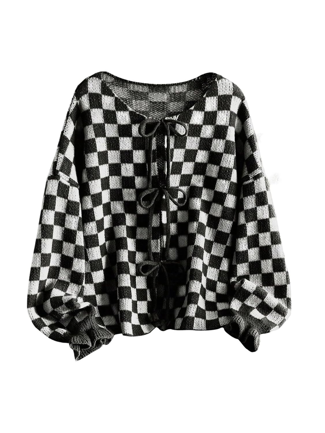 Verdusa Womens Plus Size Checkered Plaid Cardigan Cozy Sweaters Bow Tie Knit Outerwear Fall Clothes