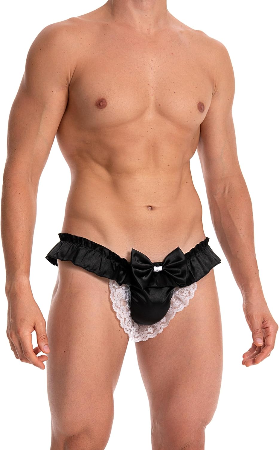 Satini Men's Satin Ruffle Bow Thong Sissy Knickers Briefs Jockstrap Panties - Image 6
