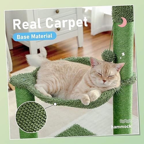 Miniatura 5 de PAWZ Road Árbol de cactus para gatos, torre para gatos de 33 pulgadas con autocuidado para gatos, hamaca suave y poste rascador de sisal totalmente