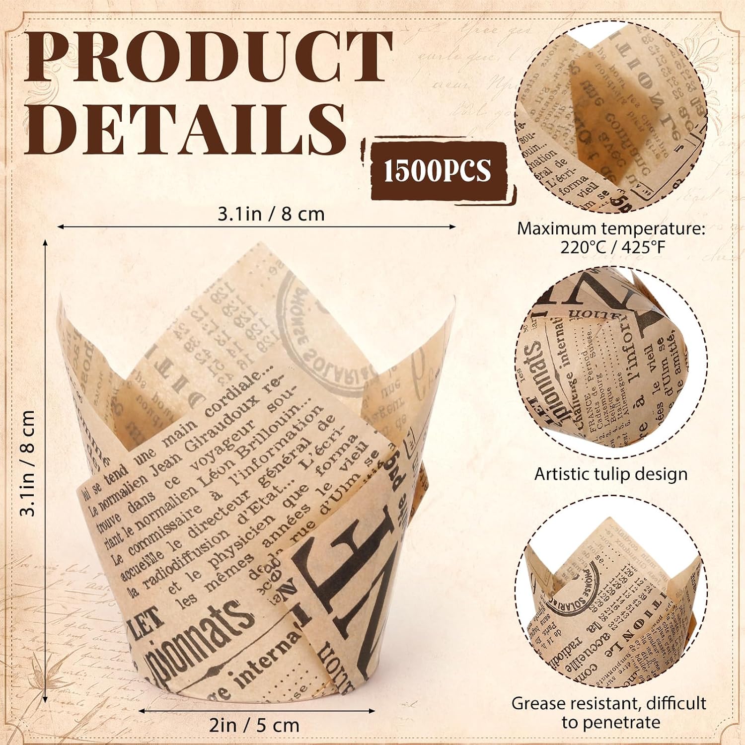 Sawysine 1500 Pcs Tulip Cupcake Liners Baking Greaseproof Wrappers Decor