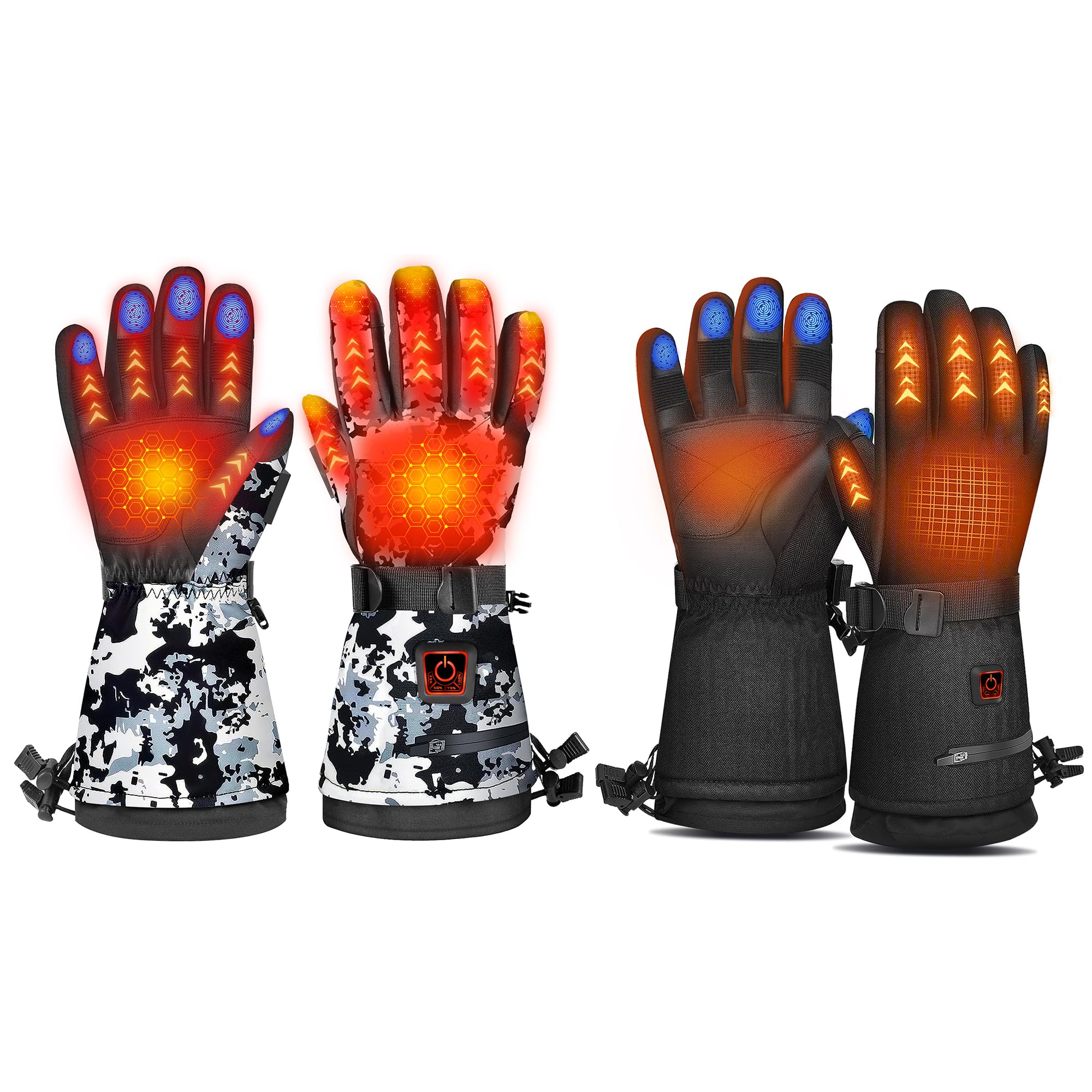 MADETEC Camo Heated Gloves + Black Heated Gloves with 7.4V 30000mAh Rechargeable Battery XL