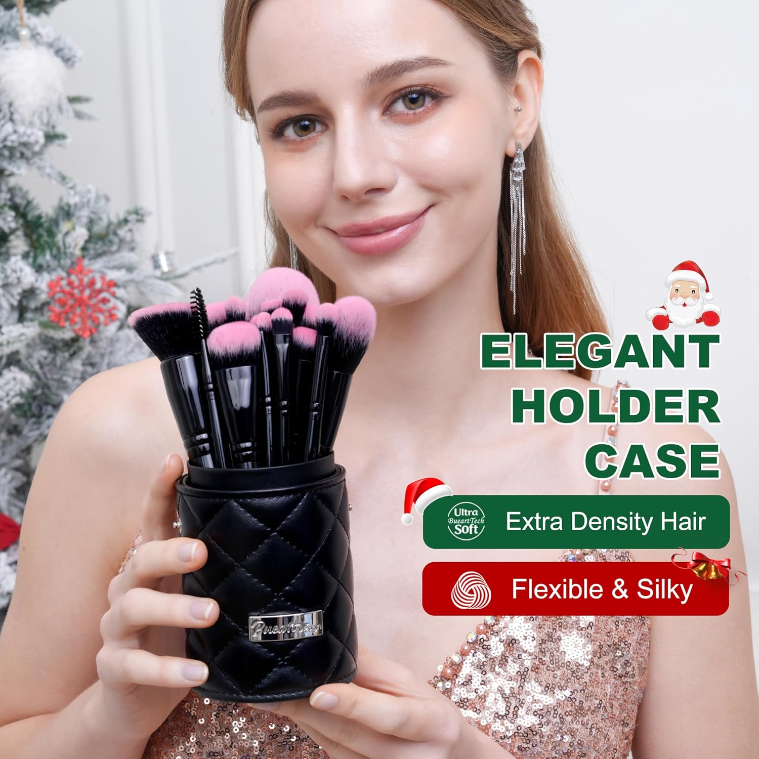 Bueart Design 18Pcs Pro Deluxe Fuchsia Pink Black Makeup Brushes set with Travel Make up Brush Holder case Foundation concealer contour Blush eyeshadow face make up brush set - Image 2