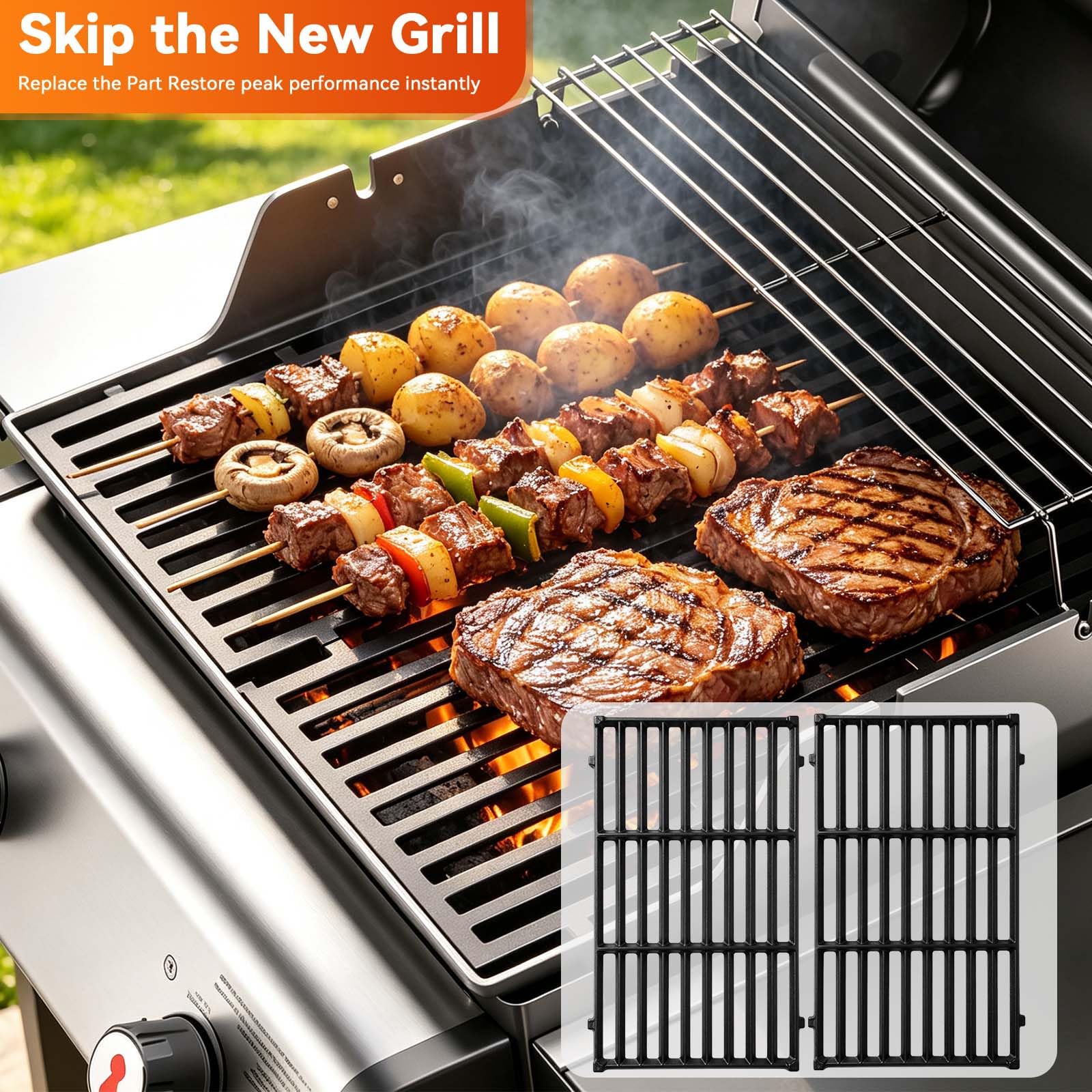 Grillrost spirit 210, 44,5cm Gusseisen Grillrost für Weber Spirit I II 200 zubehör E210 E220 S210 S220 Gasgrills (mit vorderen Bedienknöpfen), Gussrost ersatzteile Für Weber Spirit E-210, E-220, 7637