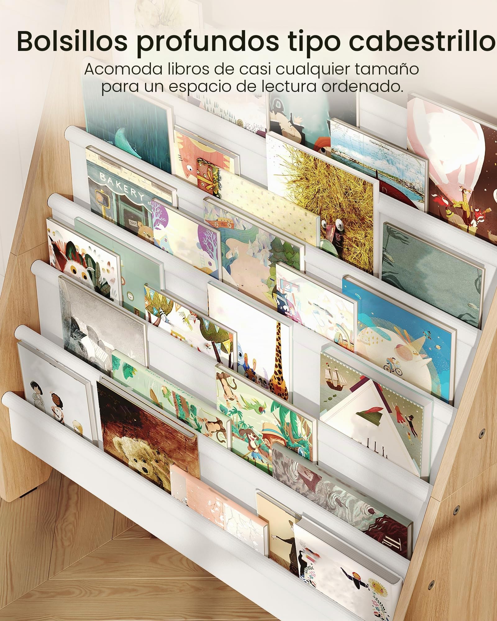 CHOEZON Estantería Infantil de 6 Niveles, Estantería para Niños, Estante de Almacenamiento de Revistas y Libros, Organizador de Libros de Gran Capacidad, Blanco y Madera Natural DMCW07WB