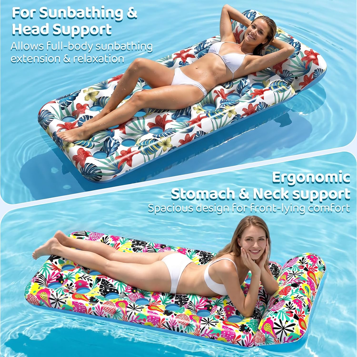 2 Pack Pool Floats Adult, Oversized Inflatable Pool Float Lounger Rafts Floaties for Adults with Headrest Floating Mat for Swimming Pool Lake Beach Party