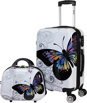 World Traveler VentureX Airline Approved 2-Piece Carry-On Luggage Set Lightweight Hardside Polycarbonate Suitcase with Spinner Wheels - Butterfly
