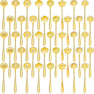 Eboot 40 Pcs Gold Flower Teaspoon Stainless Steel Tea Party Spoons Mini Cute Teaspoon for Stirring Coffee Sugar Drink Demitasse Kitchen Café Bar Tableware Party Favors Decorations