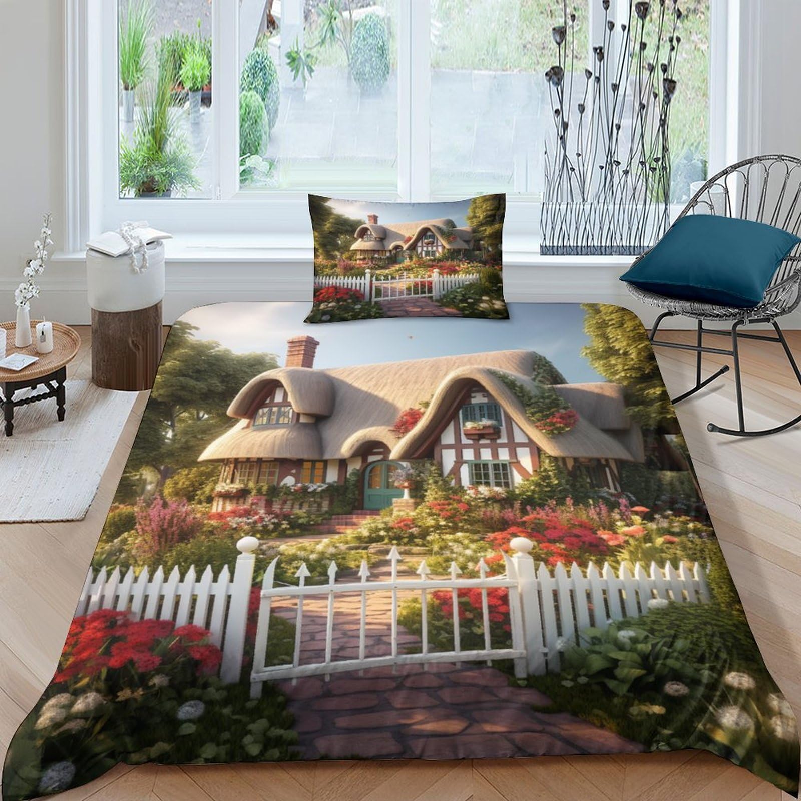 Housse de couette 135x200 respirante lit simple avec taie d'oreiller
